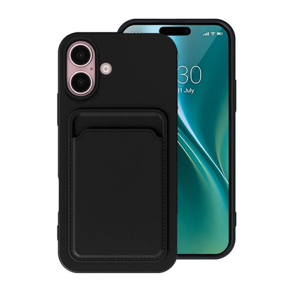 iPhone 16 Plus Mobilskal Silikon med Korthållare - Svart image 1