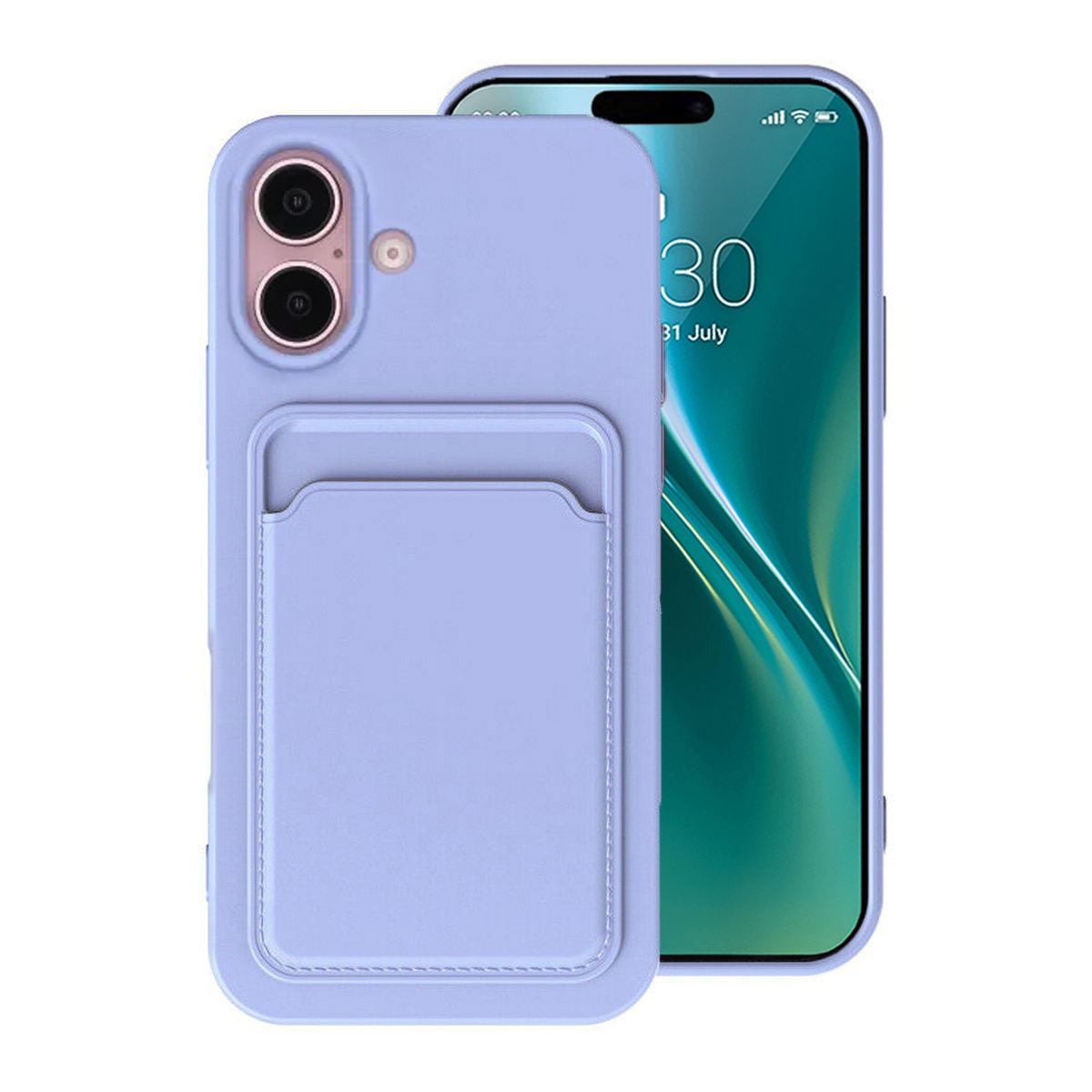 iPhone 16 Plus Mobilskal Silikon med Korthållare - Lila image 1