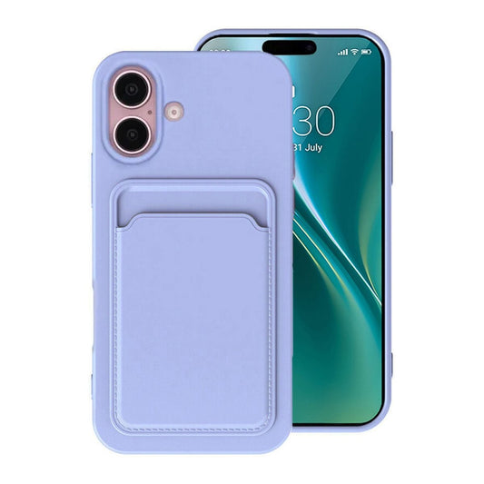 iPhone 16 Plus Mobilskal Silikon med Korthållare - Lila image 1