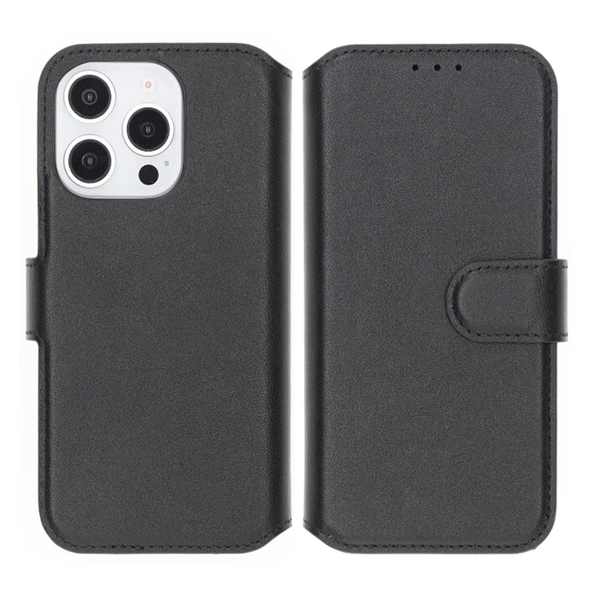 iPhone 16 Pro Plånboksfodral Äkta Läder Rvelon - Svart image 1
