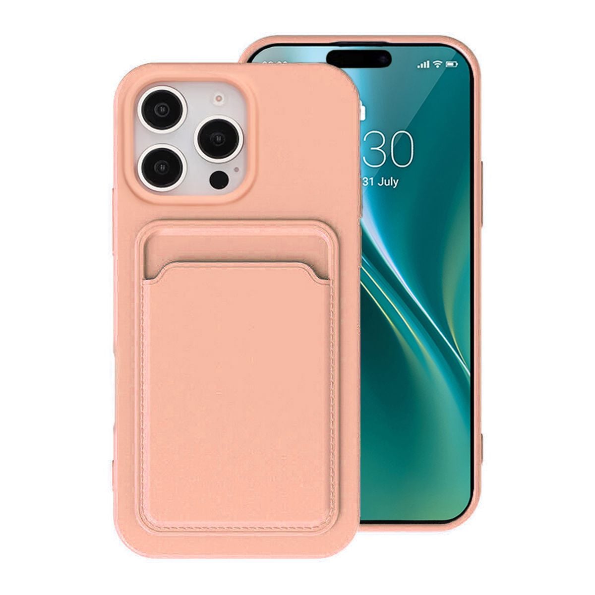 Mobilskal iPhone 16 Pro Silikon med Korthållare - Rosa image 1