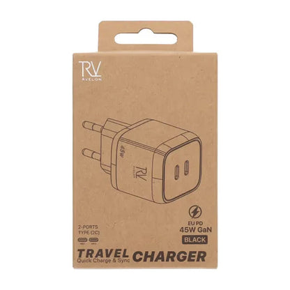 Rvelon USB C Väggladdare 45W GaN Dubbel Port- Svart image 4