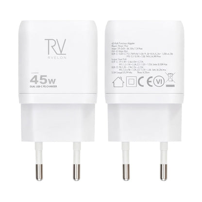 Rvelon USB C Väggladdare 45W GaN Dubbel Port- Vit image 1