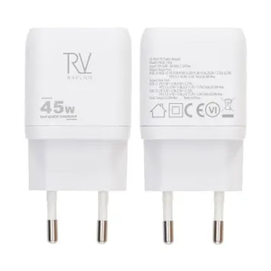 Rvelon USB C Väggladdare 45W GaN Dubbel Port- Vit image 1