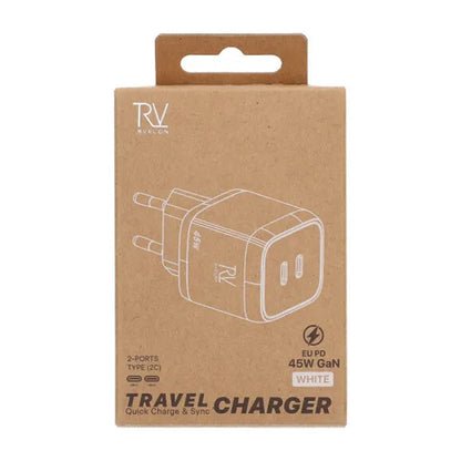 Rvelon USB C Väggladdare 45W GaN Dubbel Port- Vit image 4