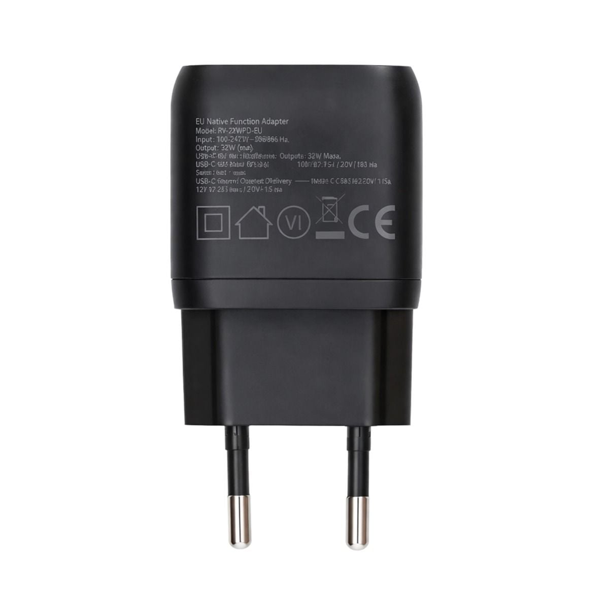 Rvelon Väggladdare USB-C + 2x USB-A 32W GaN - Svart image 3