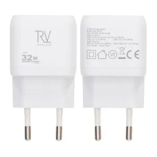 Rvelon Väggladdare USB-C + 2x USB-A 32W GaN - Vit image 1