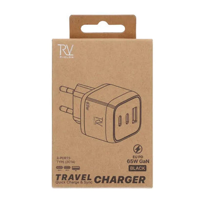 Rvelon Väggladdare 2x USB-C + USB-A 65W GaN - Svart image 4