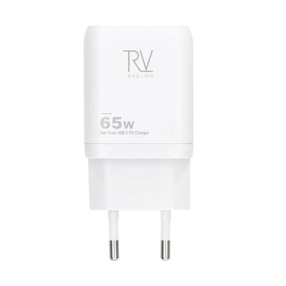 Rvelon Väggladdare 2x USB-C + USB-A 65W GaN - Vit image 2