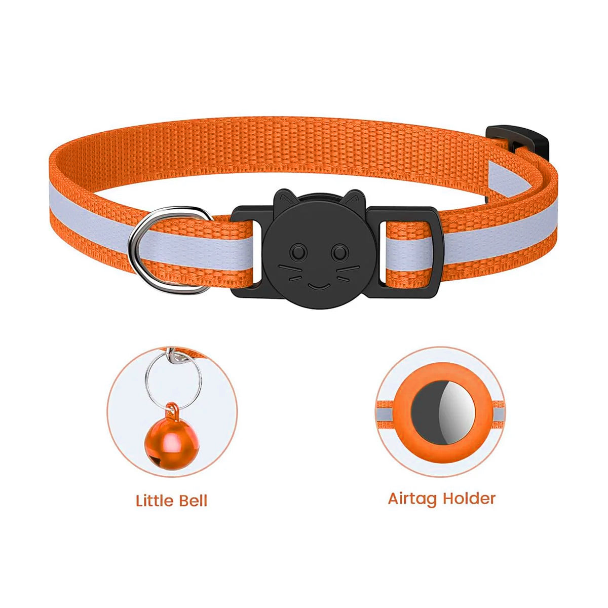 AirTag Katthalsband justerbart med Reflex och Bjällra - Orange image 3