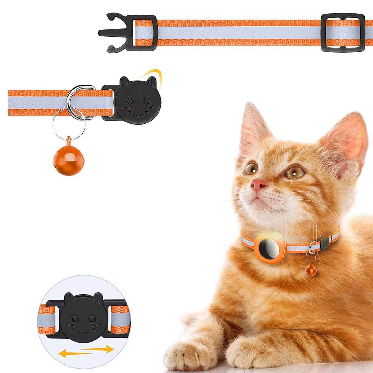 AirTag Katthalsband justerbart med Reflex och Bjällra - Orange image 4