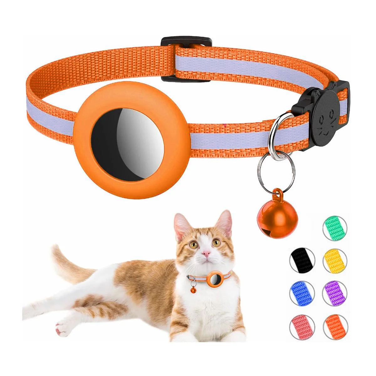 AirTag Katthalsband justerbart med Reflex och Bjällra - Orange image 5