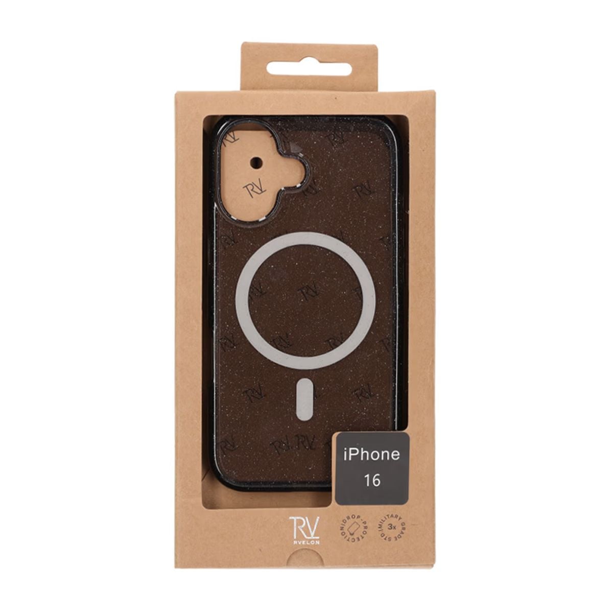 iPhone 16 Rvelon Mobilskal TPU med MagSafe - Glitter Svart image 6