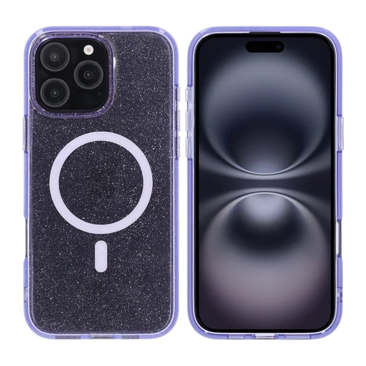 iPhone 16 Pro Max Rvelon Mobilskal TPU med MagSafe - Glitter Lila image 1