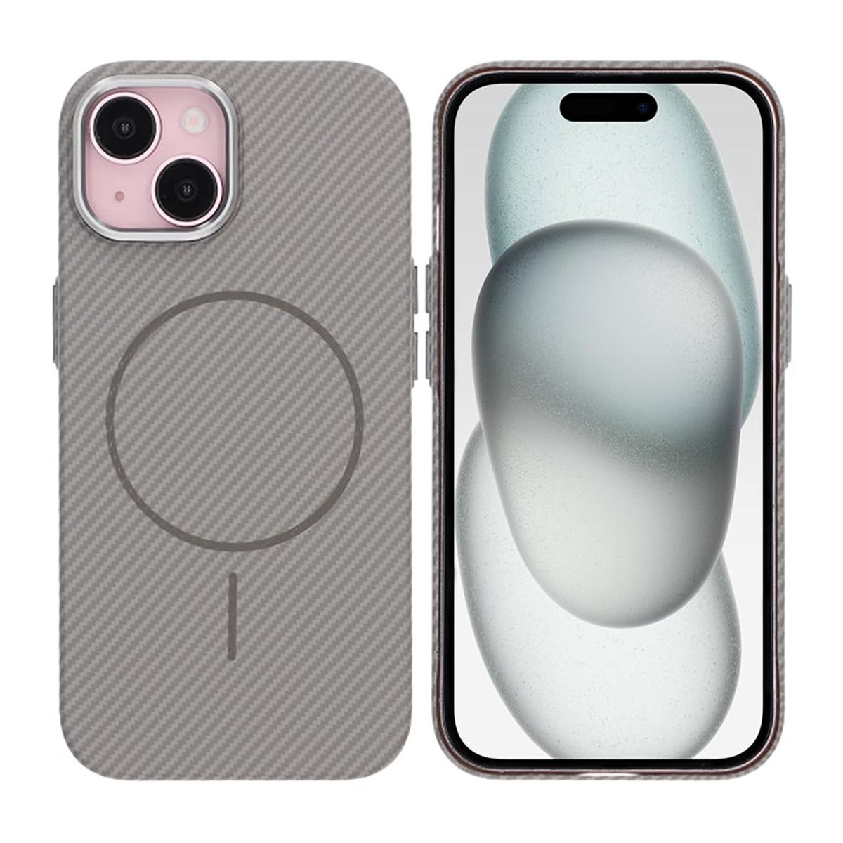 iPhone 15 Mobilskal Carbonmönstrad - Grå image 1