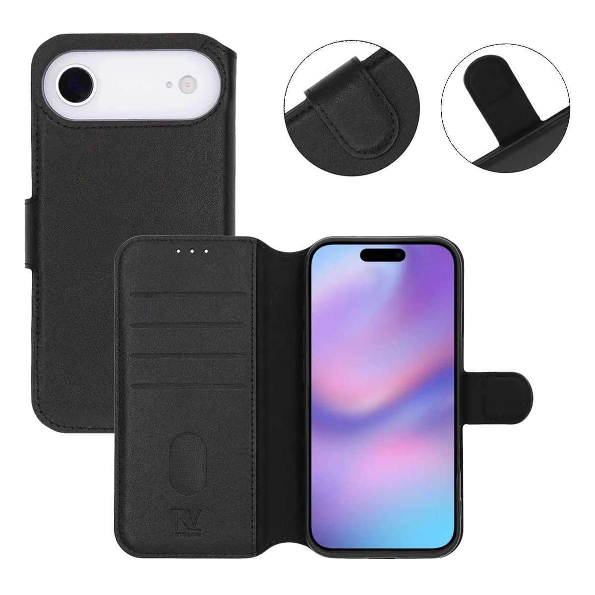 Rvelon Plånboksfodral Äkta Läder för iPhone Air - Svart image 5