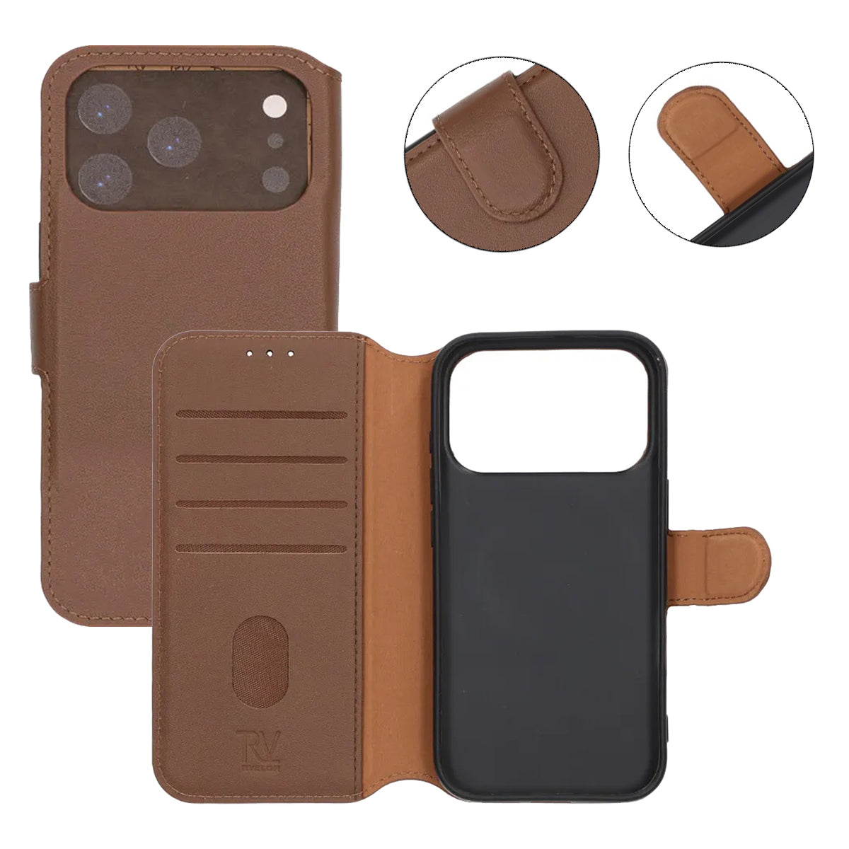 Rvelon Plånboksfodral Äkta Läder för iPhone 17 Pro - Brun image 5