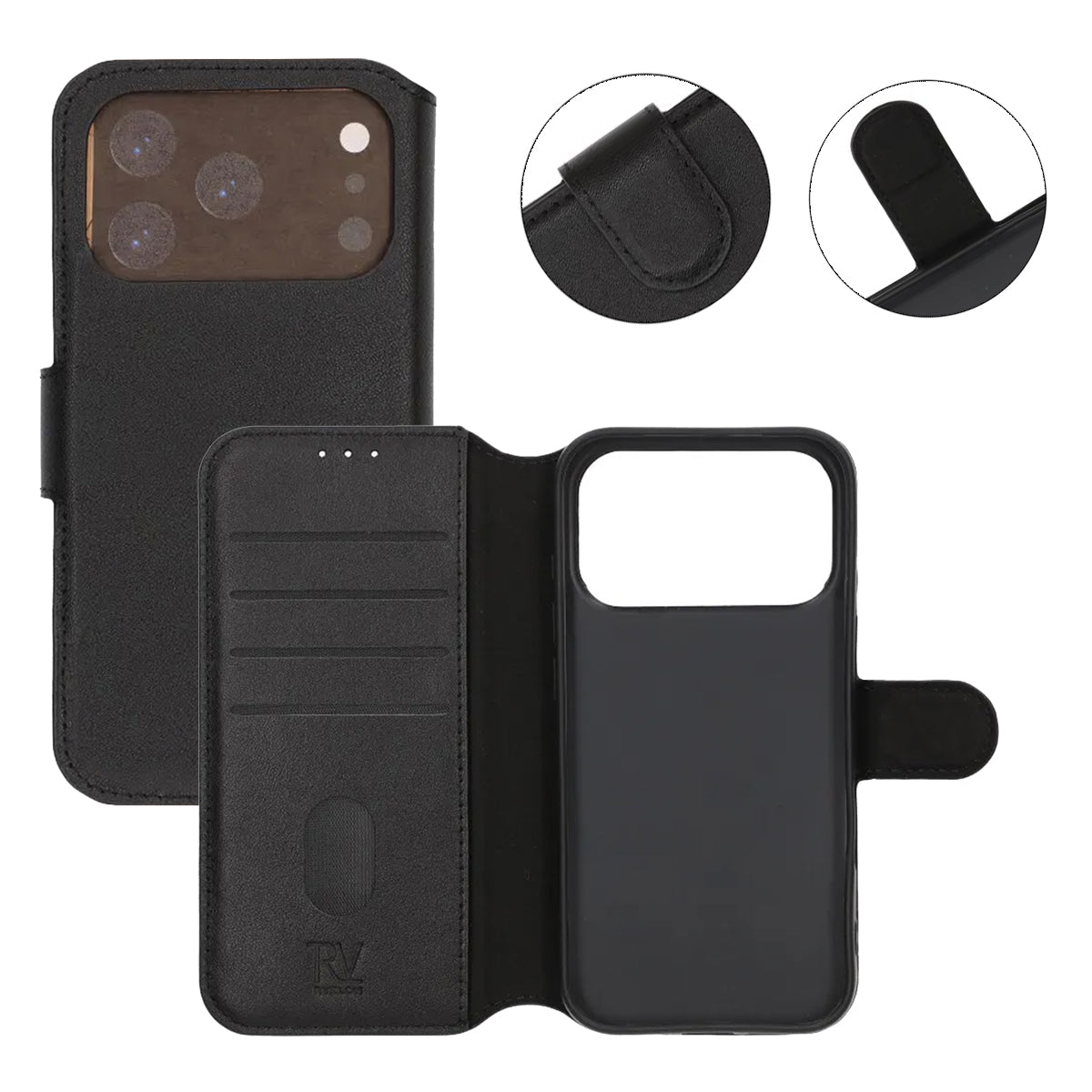 Rvelon Plånboksfodral Äkta Läder för iPhone 17 Pro Max - Svart image 5