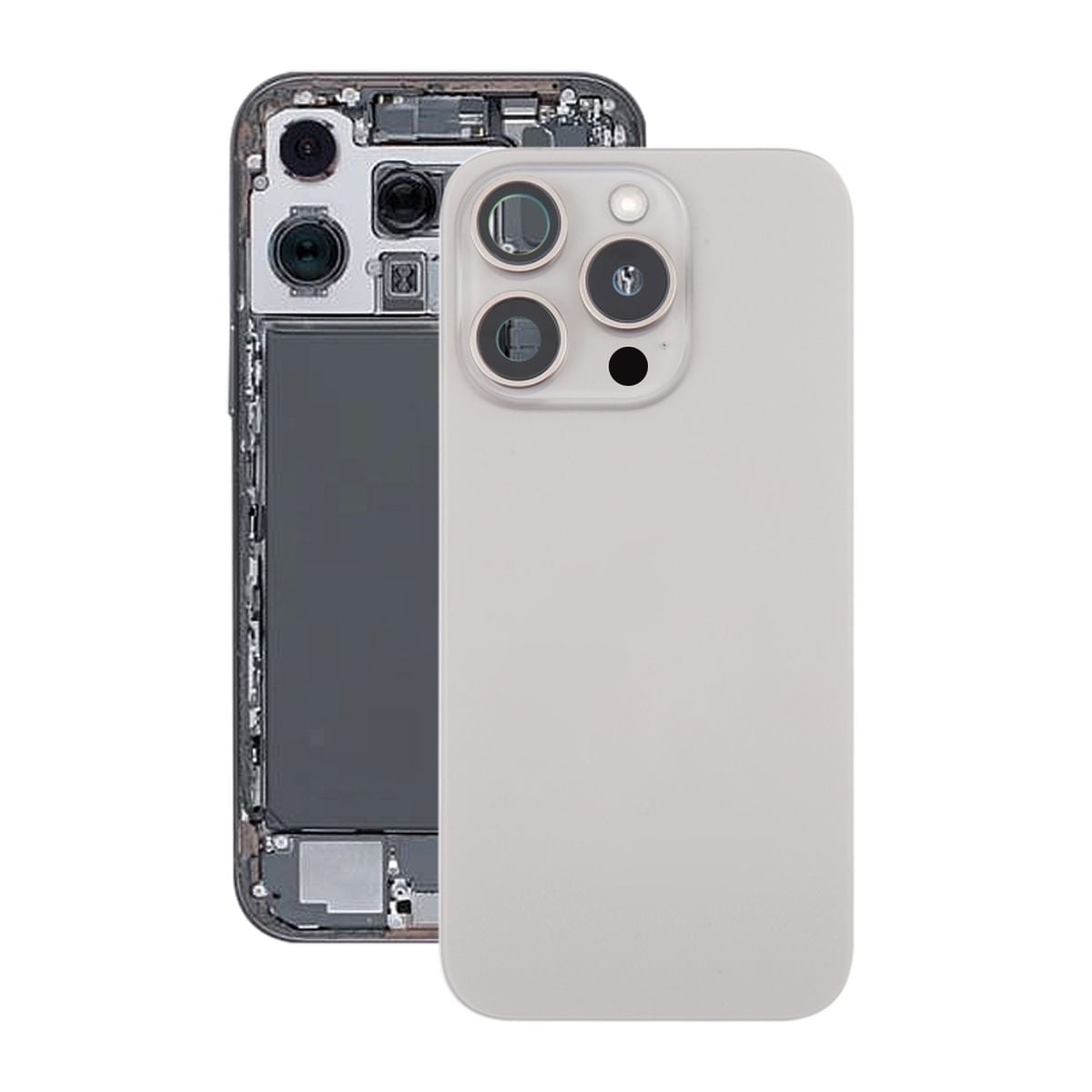 iPhone 16 Pro Max Baksida Glas Komplett OEM - Naturlig Titan image 1