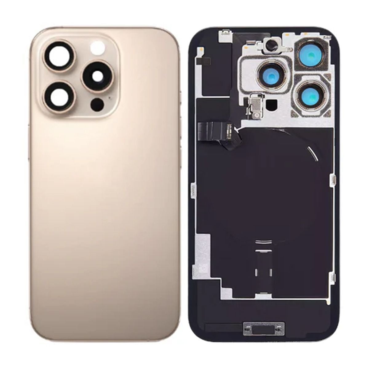 iPhone 16 Pro Baksida Glas med smådelar - Sandfärgad Titan image 1