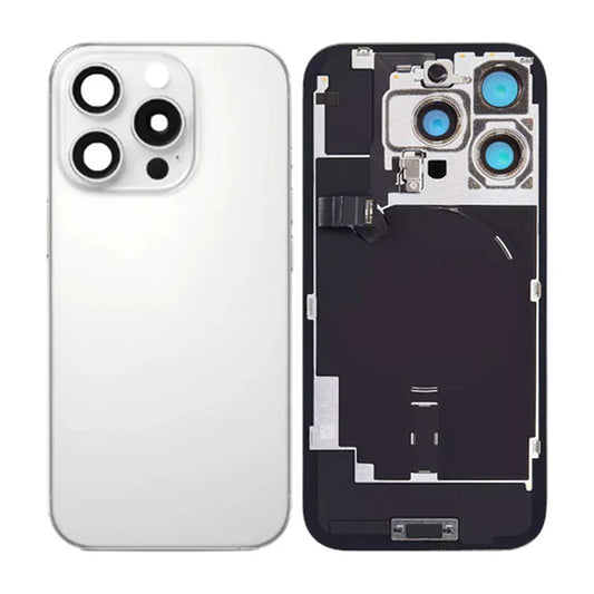 iPhone 16 Pro Max Baksida Glas med smådelar - Vit Titan image 1