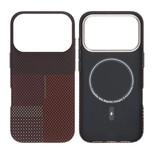 Mobilskal Aramidfiber för iPhone 17 Pro - Röd med rutnät image 1