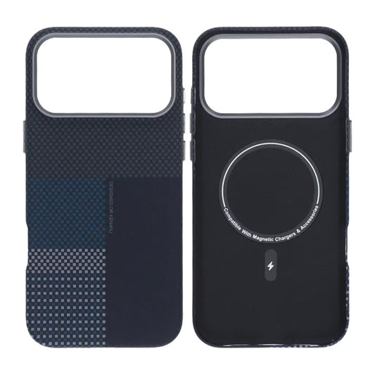 Mobilskal Aramidfiber för iPhone 17 Pro - Blå med rutnät image 1