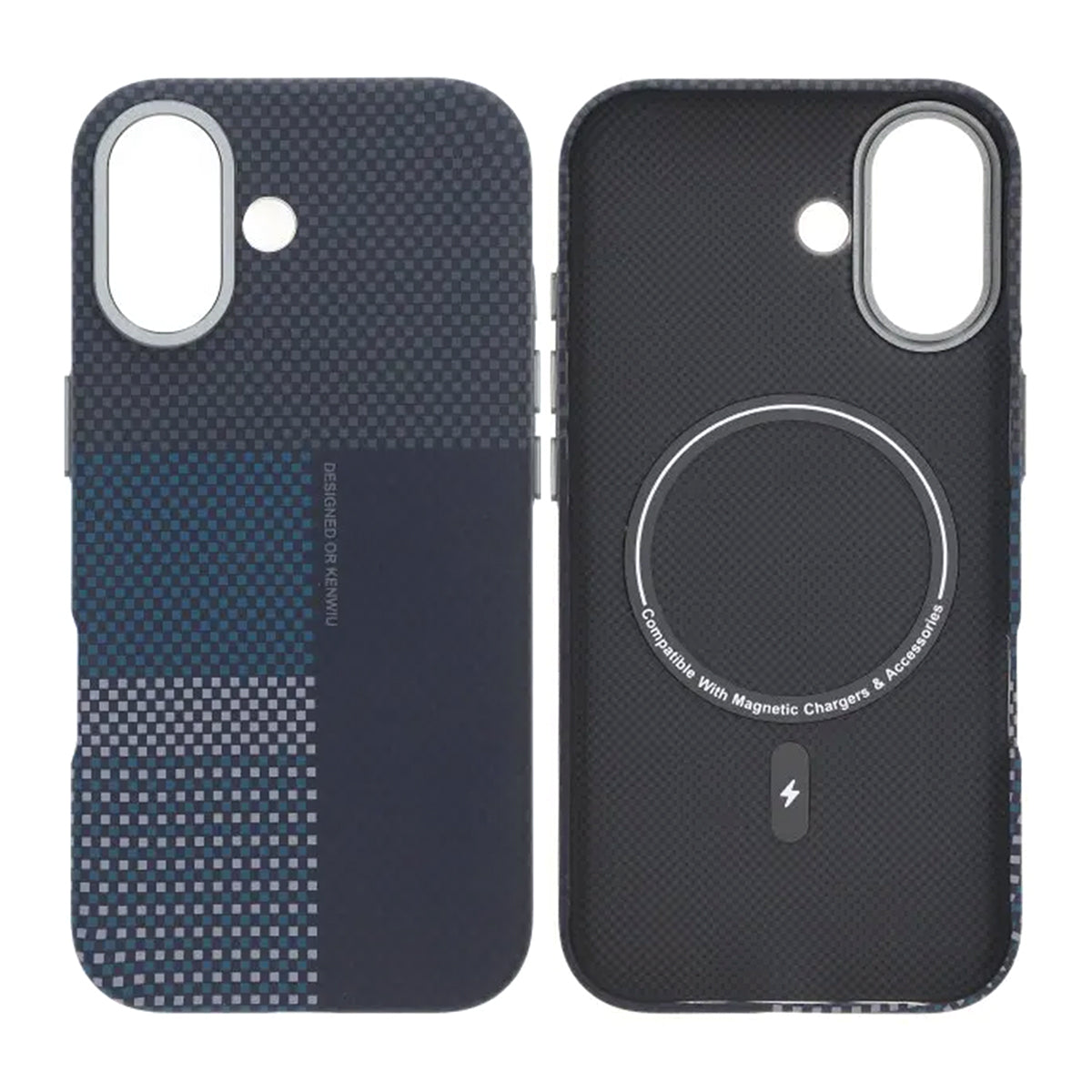 Mobilskal Aramidfiber för iPhone 17 - Blå med rutnät image 1