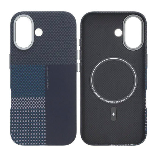 Mobilskal Aramidfiber för iPhone 17 - Blå med rutnät image 1