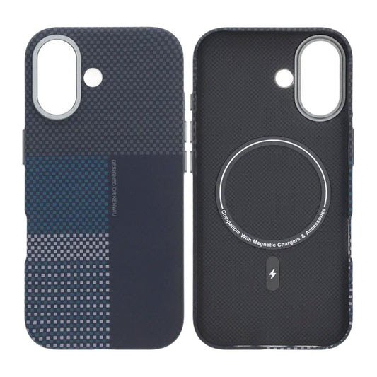 Mobilskal Aramidfiber för iPhone 17 - Blå med rutnät image 1