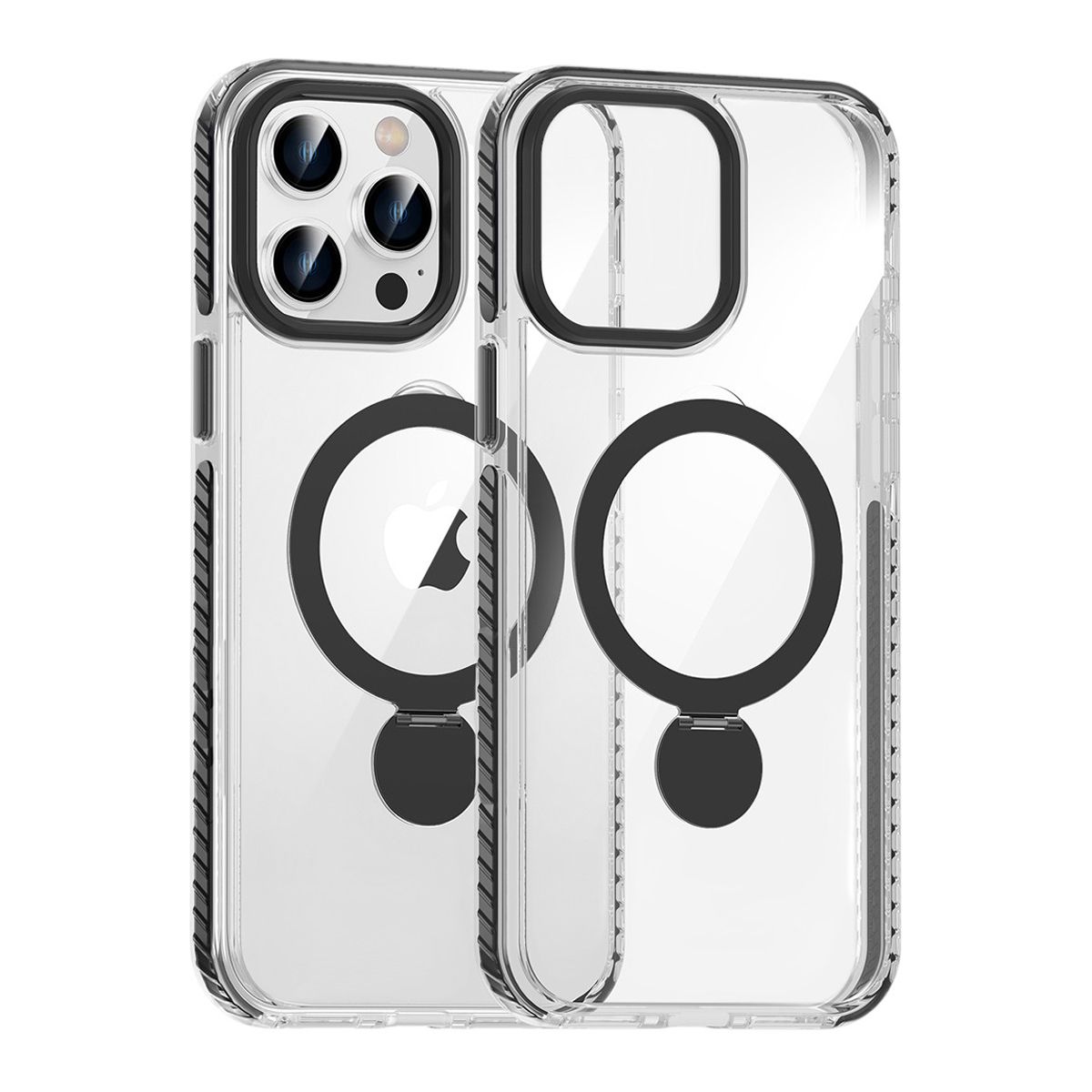 Skal Magsafe till iPhone 14 Pro - Transparent svart med ringstativ image 1