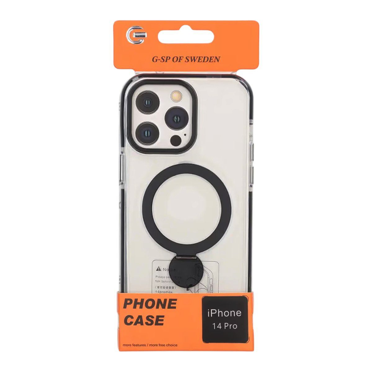 Skal Magsafe till iPhone 14 Pro - Transparent svart med ringstativ image 4