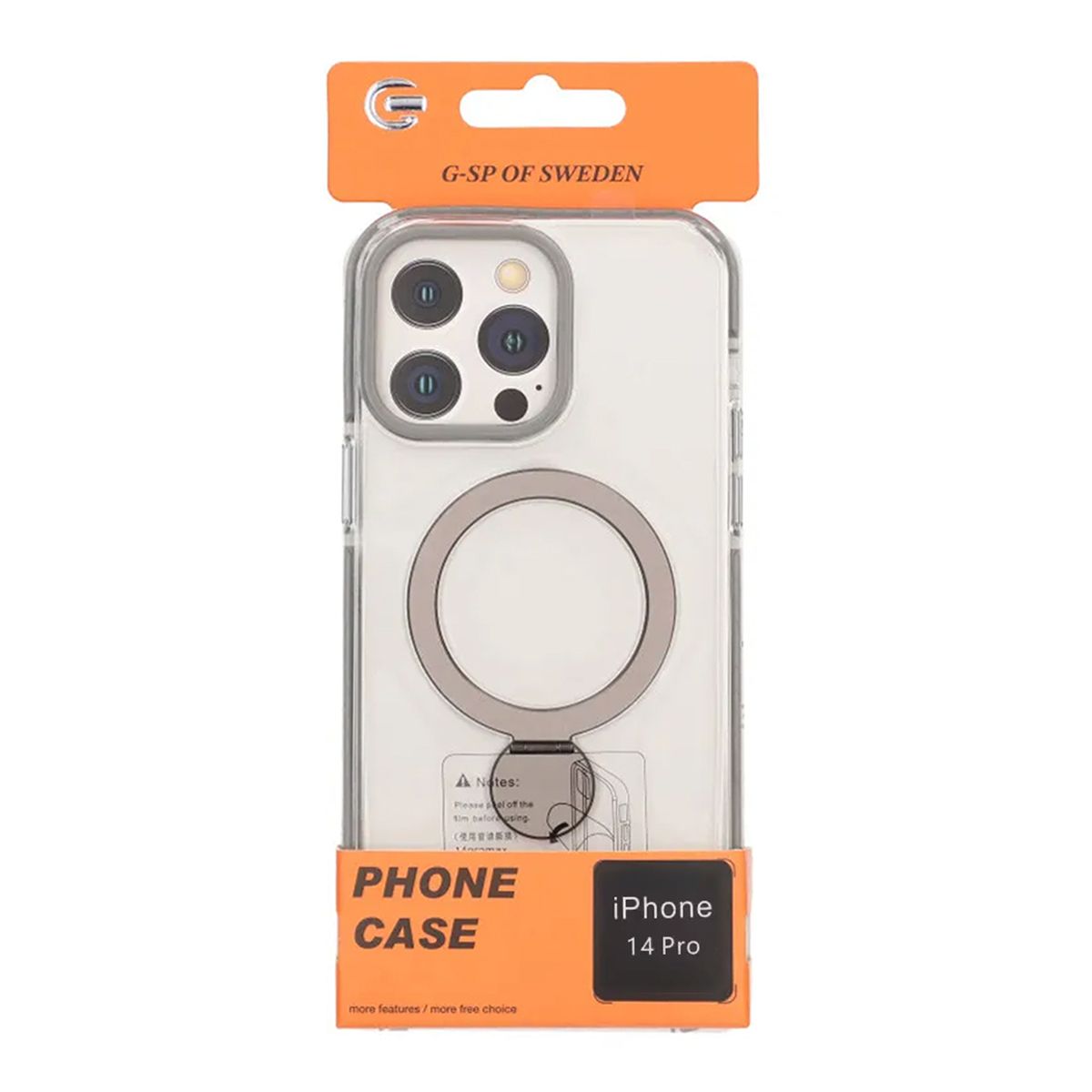 Skal Magsafe till iPhone 14 Pro - Transparent grå med ringstativ image 4