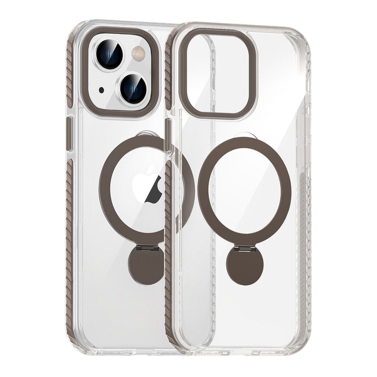 Skal Magsafe till iPhone 15 - Transparent grå med ringstativ image 1