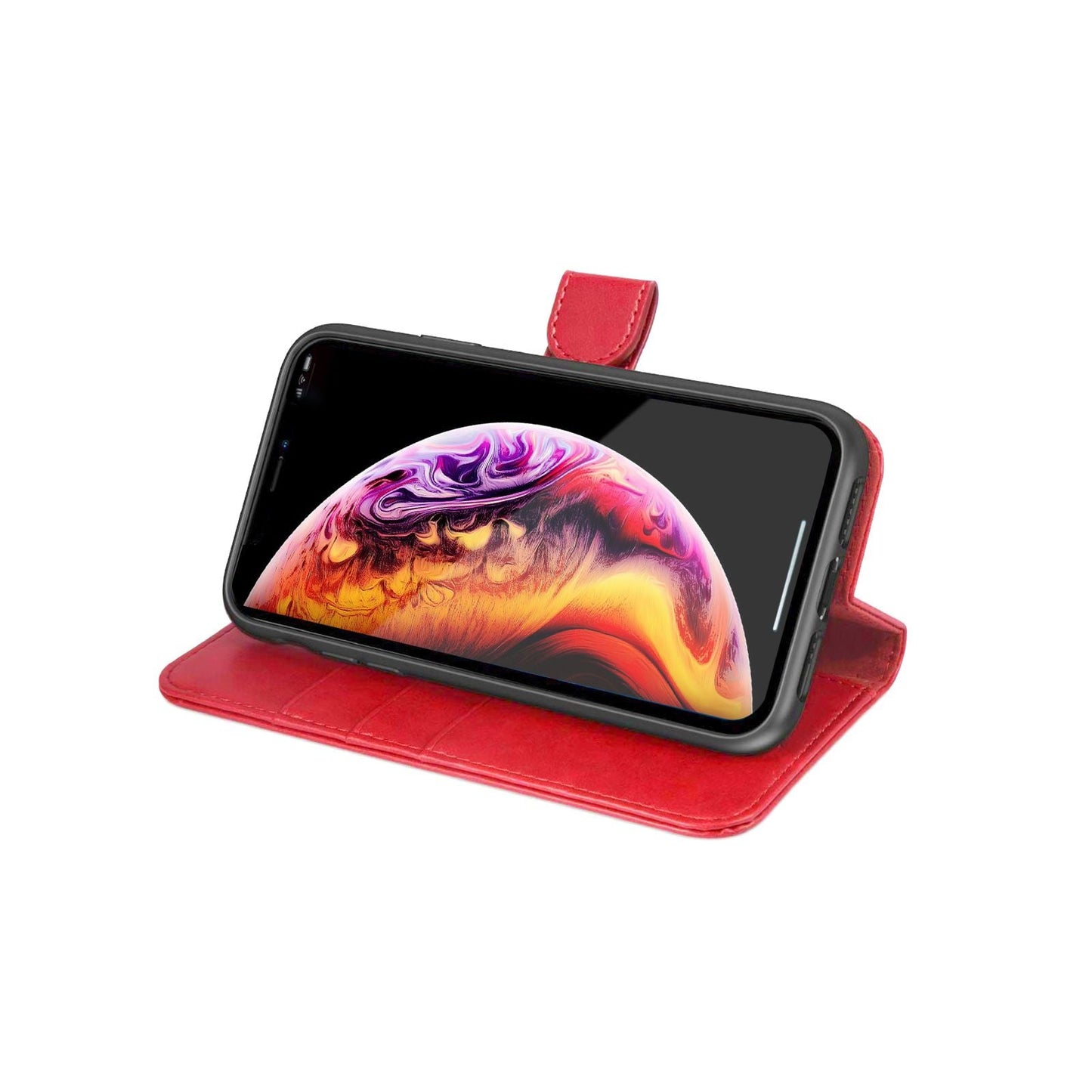 iPhone XS Max Plånboksfodral Läder med Stativ - Röd image 4