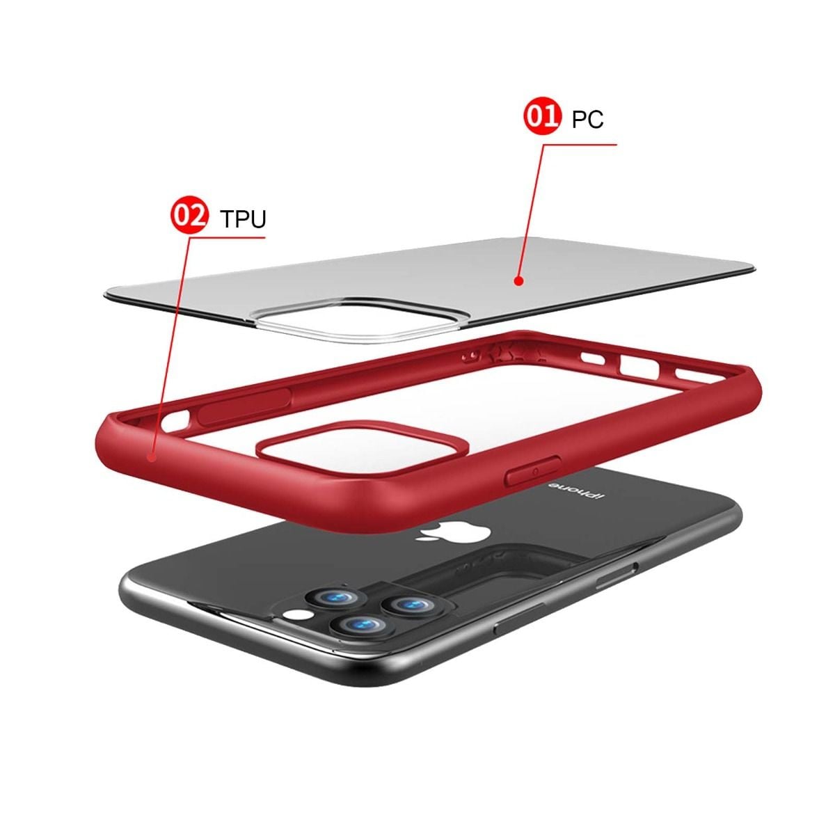 Stöttåligt Mobilskal iPhone 11 Pro Max - Röd/Transparent image 3