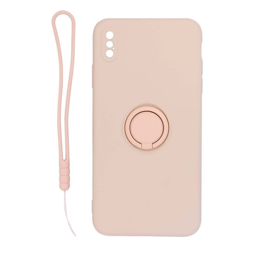 Skal Silikon Ringhållare och Handrem för iPhone X och XS - Rosa image 1