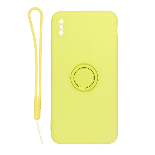 iPhone X/XS Silikonskal med Ringhållare och Handrem - Gul image 1