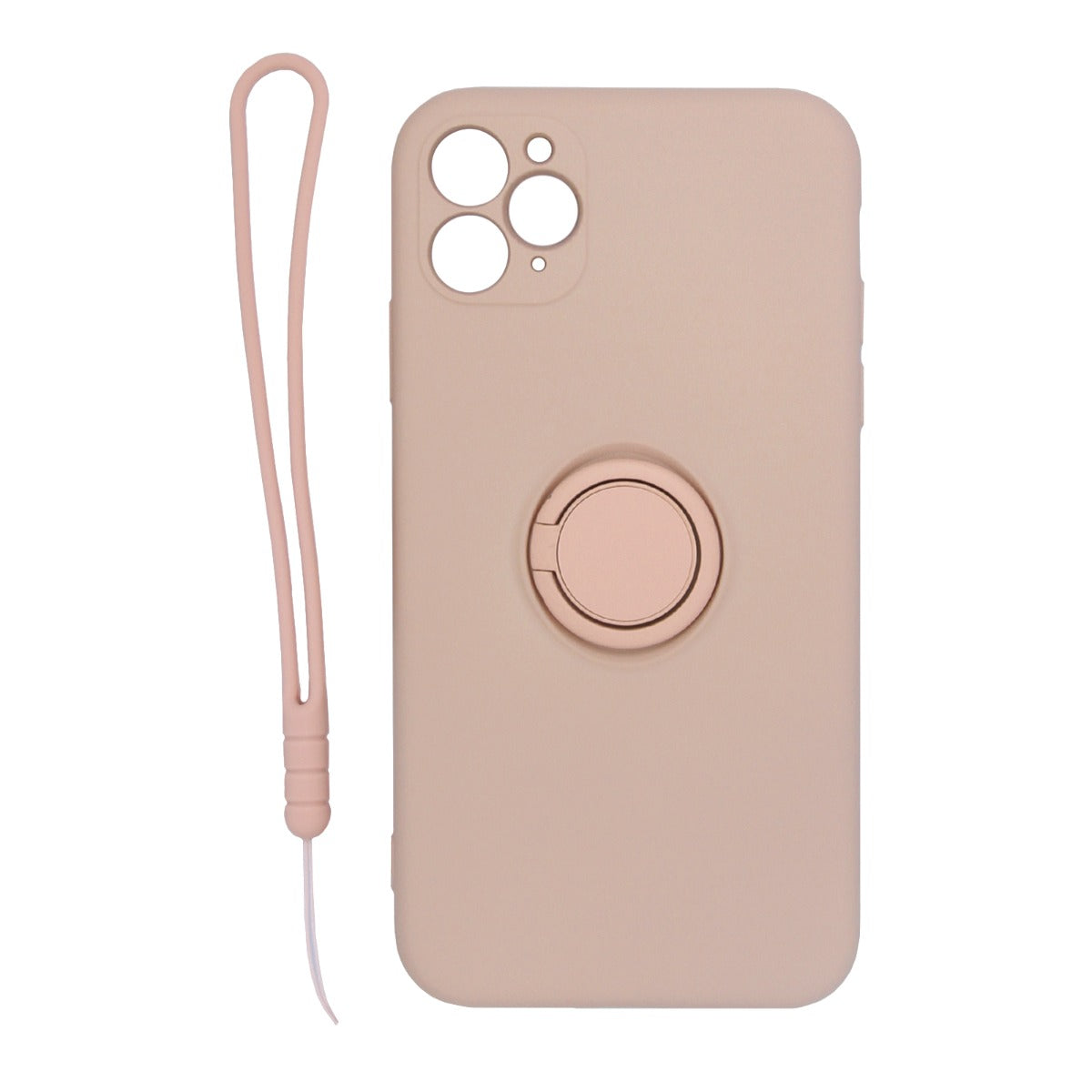 iPhone 11 Pro Max Silikonskal med Ringhållare och Handrem - Rosa image 1