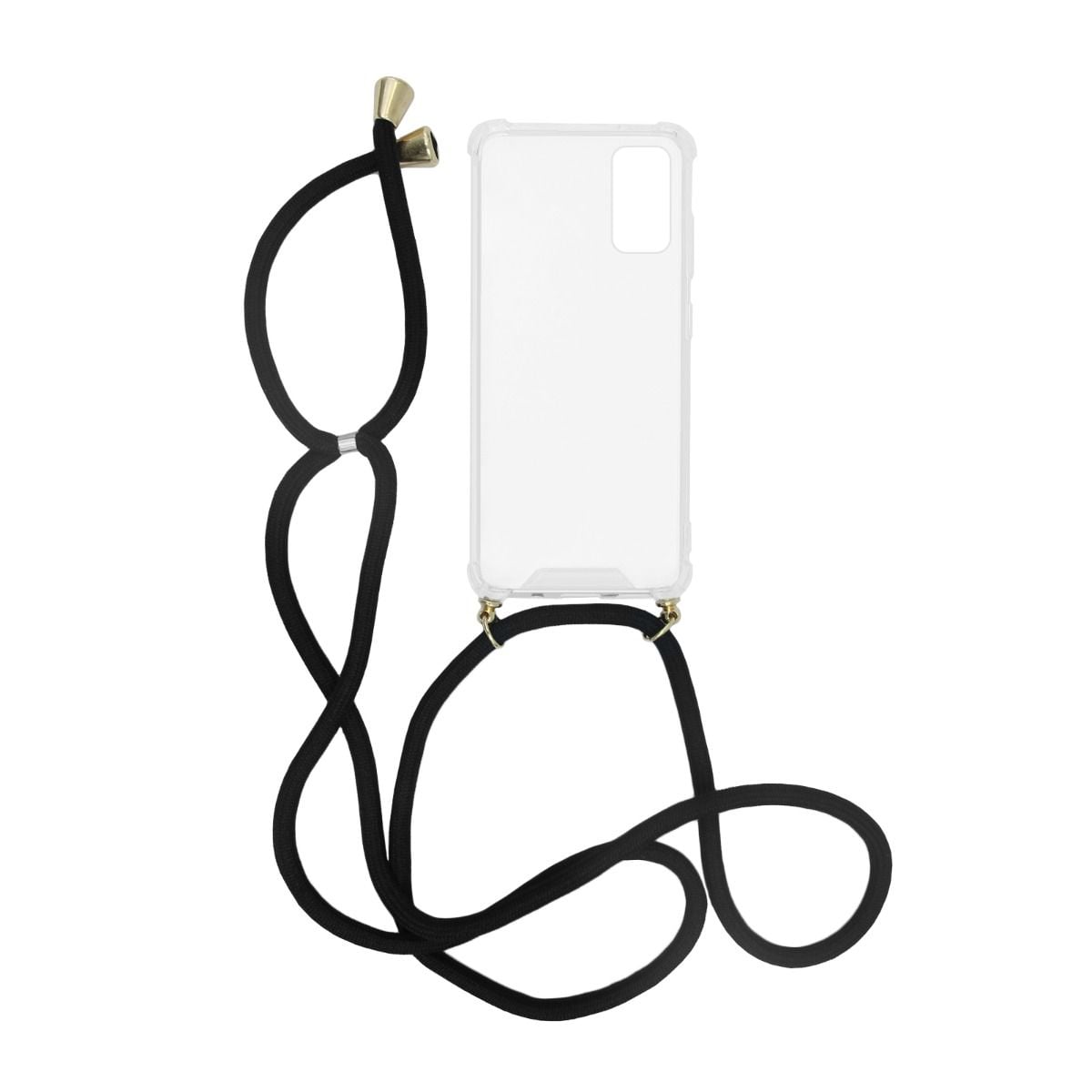 Samsung A41 Stöttåligt Skal med Halsband - Transparent/Svart image 1