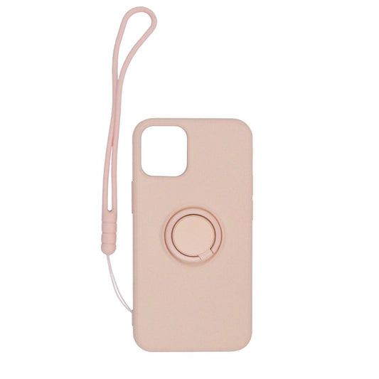 iPhone 12 Pro Max Silikonskal med Ringhållare och Handrem - Rosa image 1