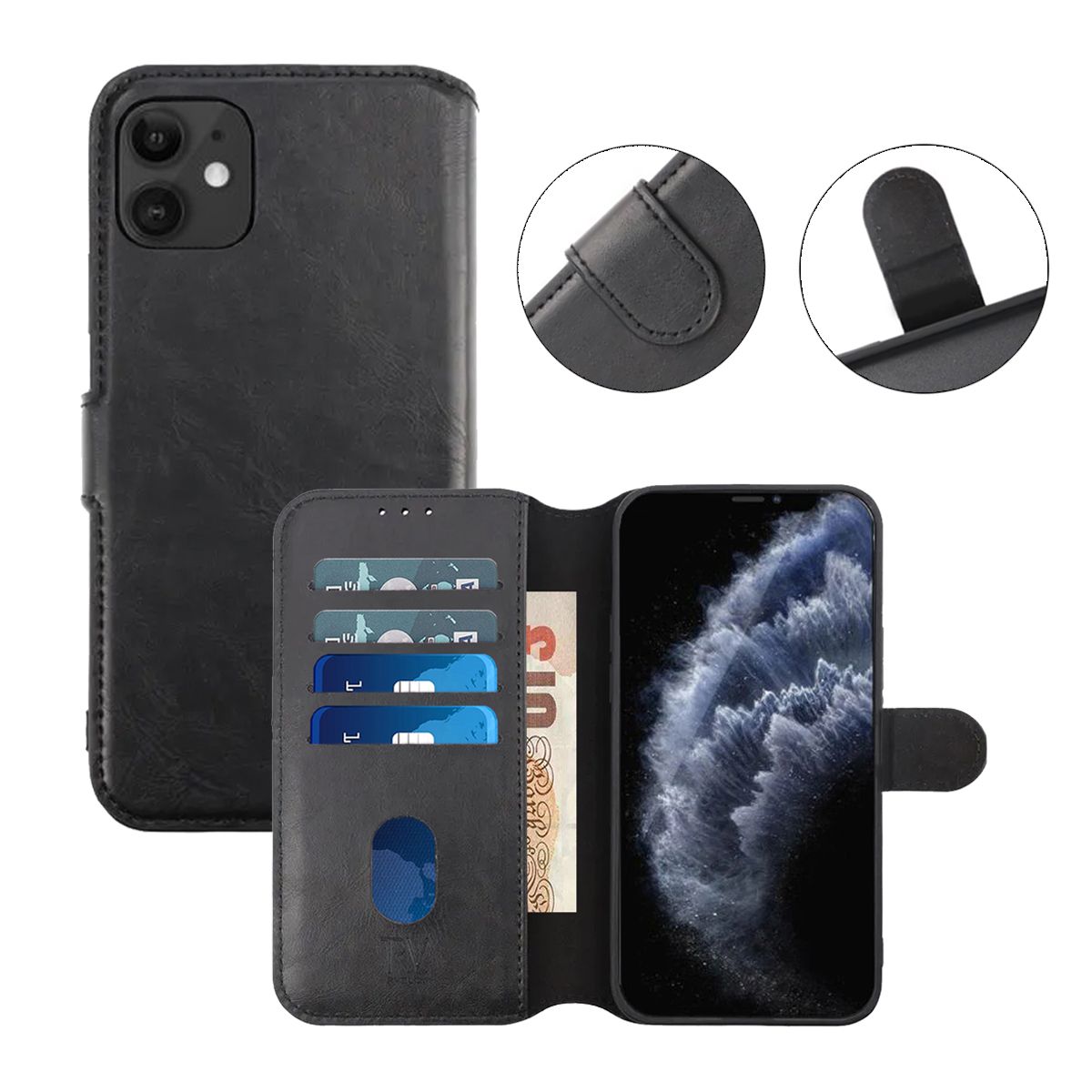iPhone 11 Plånboksfodral Magnet Rvelon - Svart image 6