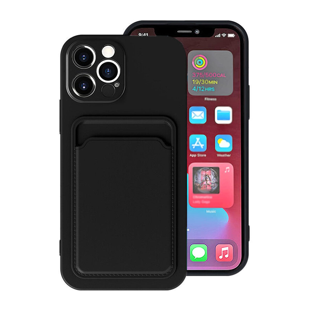 iPhone 13 Pro Silikonskal med Korthållare - Svart image 1