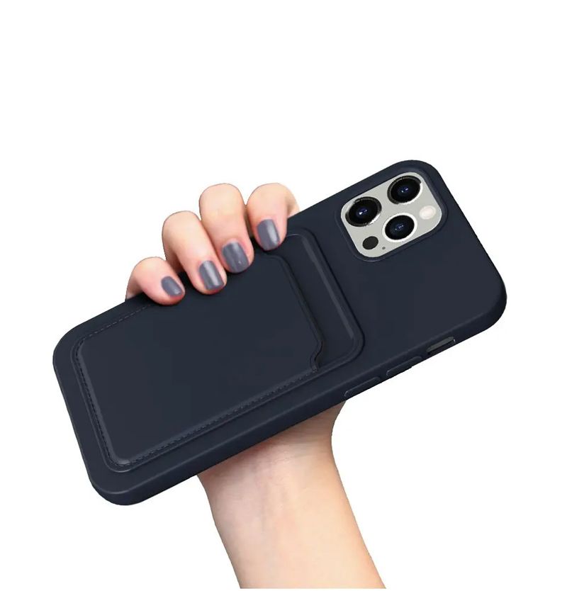 iPhone 13 Pro Silikonskal med Korthållare - Blå image 3