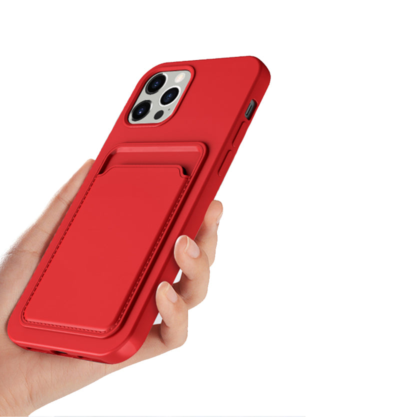 iPhone 13 Pro Silikonskal med Korthållare - Röd image 6