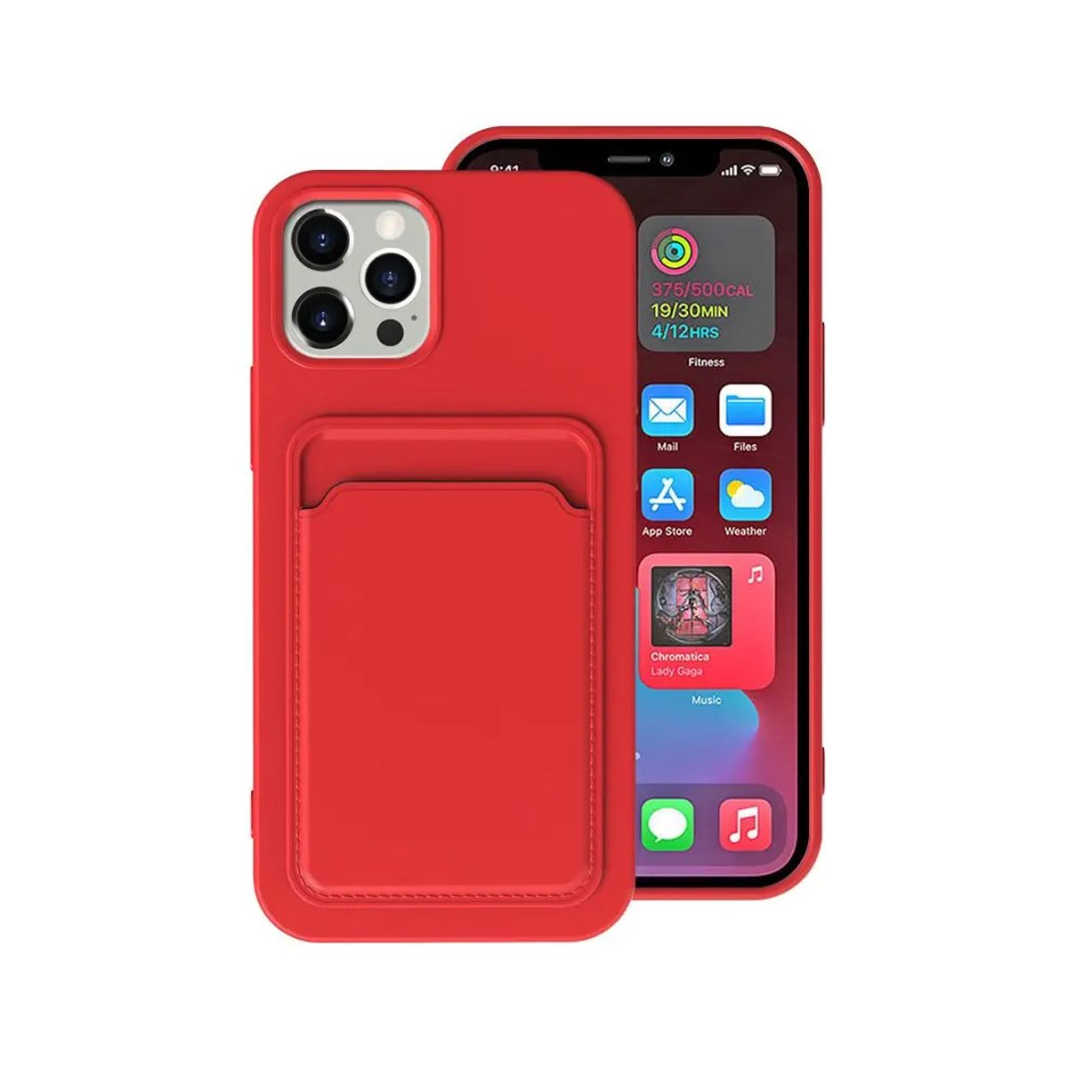 iPhone 13 Pro Max Silikonskal med Korthållare - Röd image 1