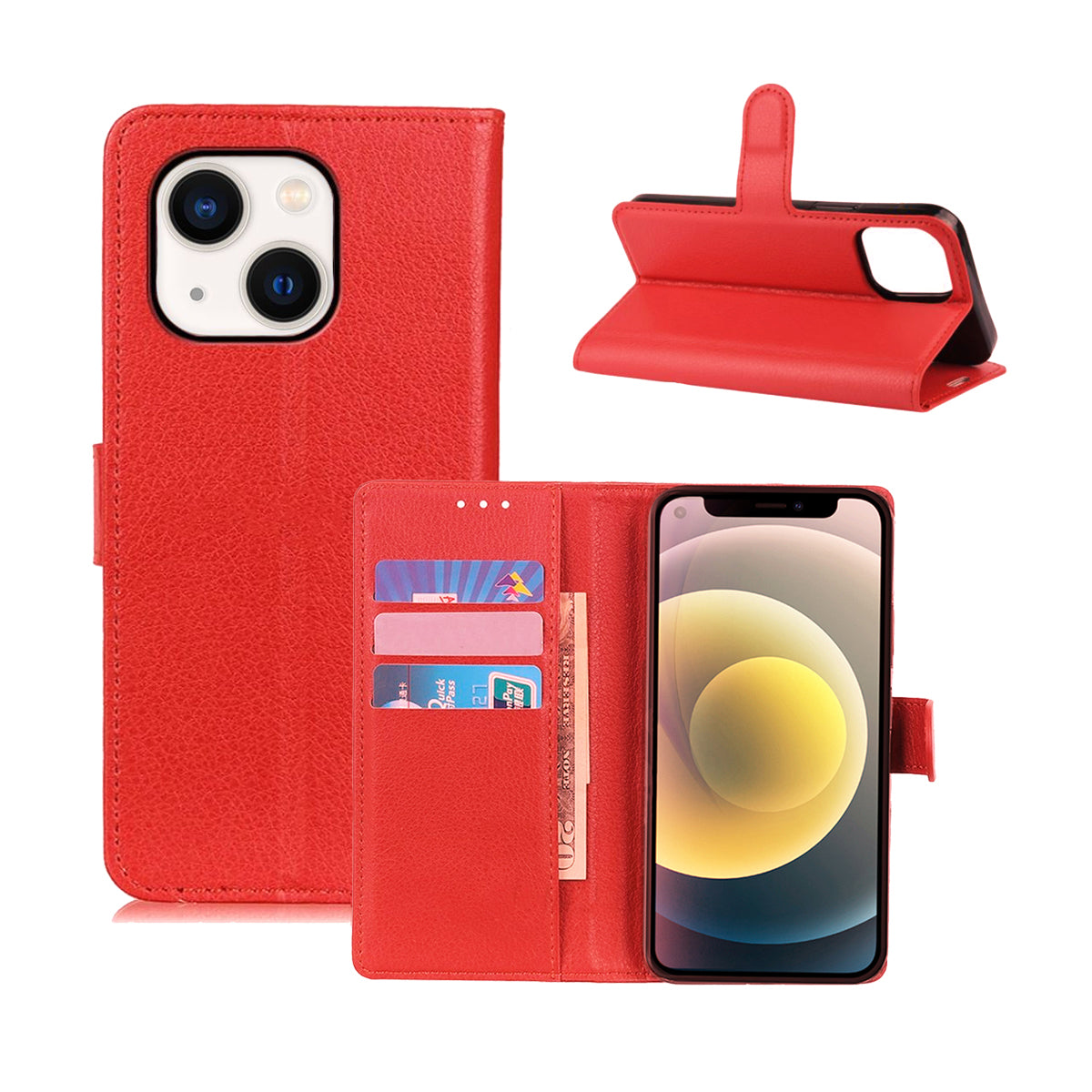 iPhone 13 Mini Plånboksfodral med Stativ - Röd image 6