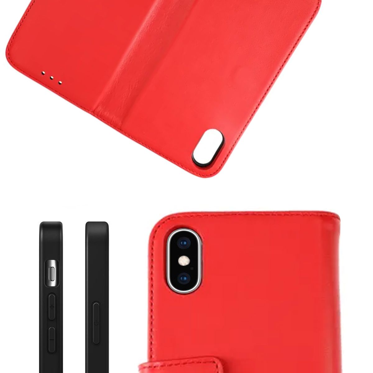 iPhone X/XS Plånboksfodral Läder Rvelon - Röd image 5