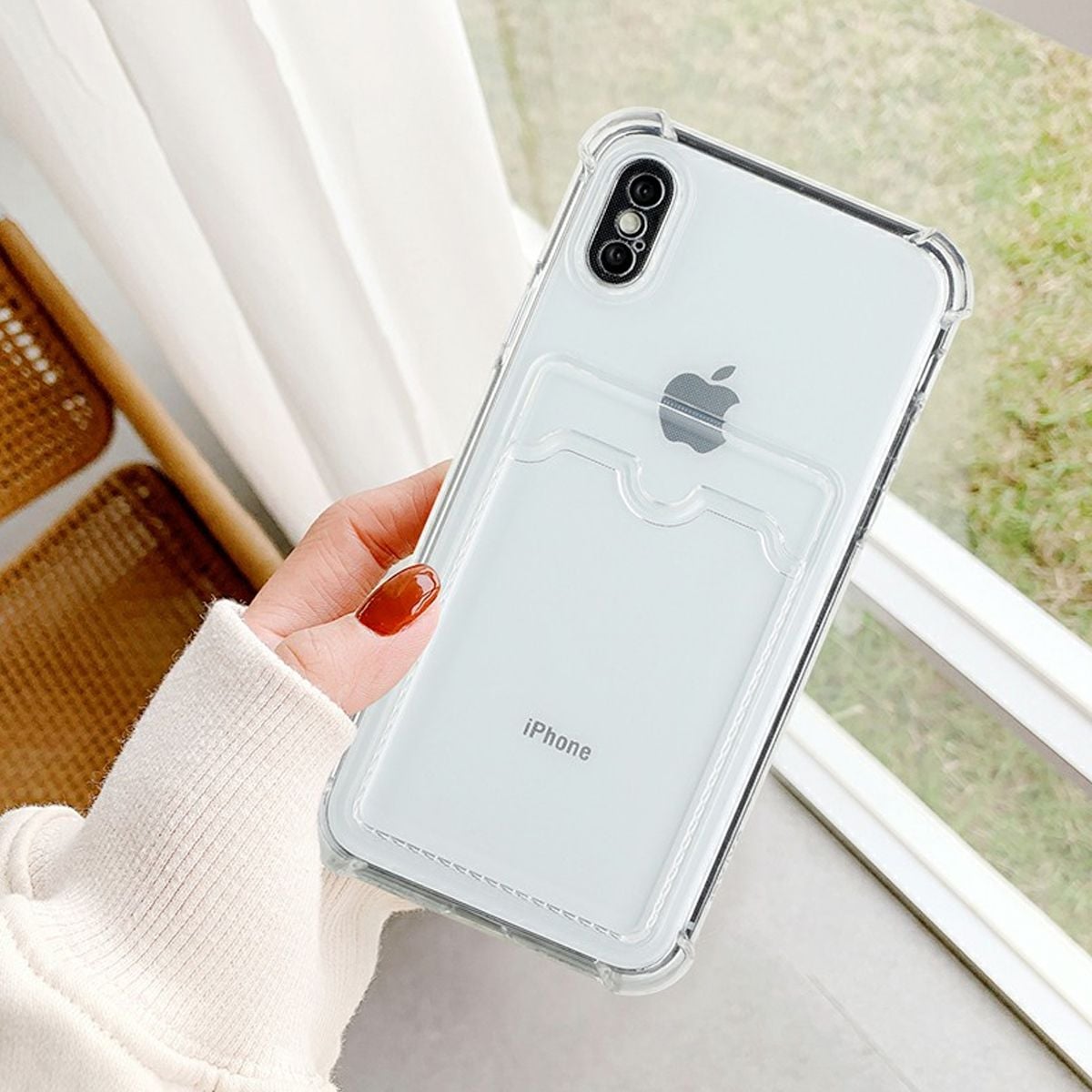 iPhone X/XS Stöttåligt Skal med Korthållare - Transparent image 5