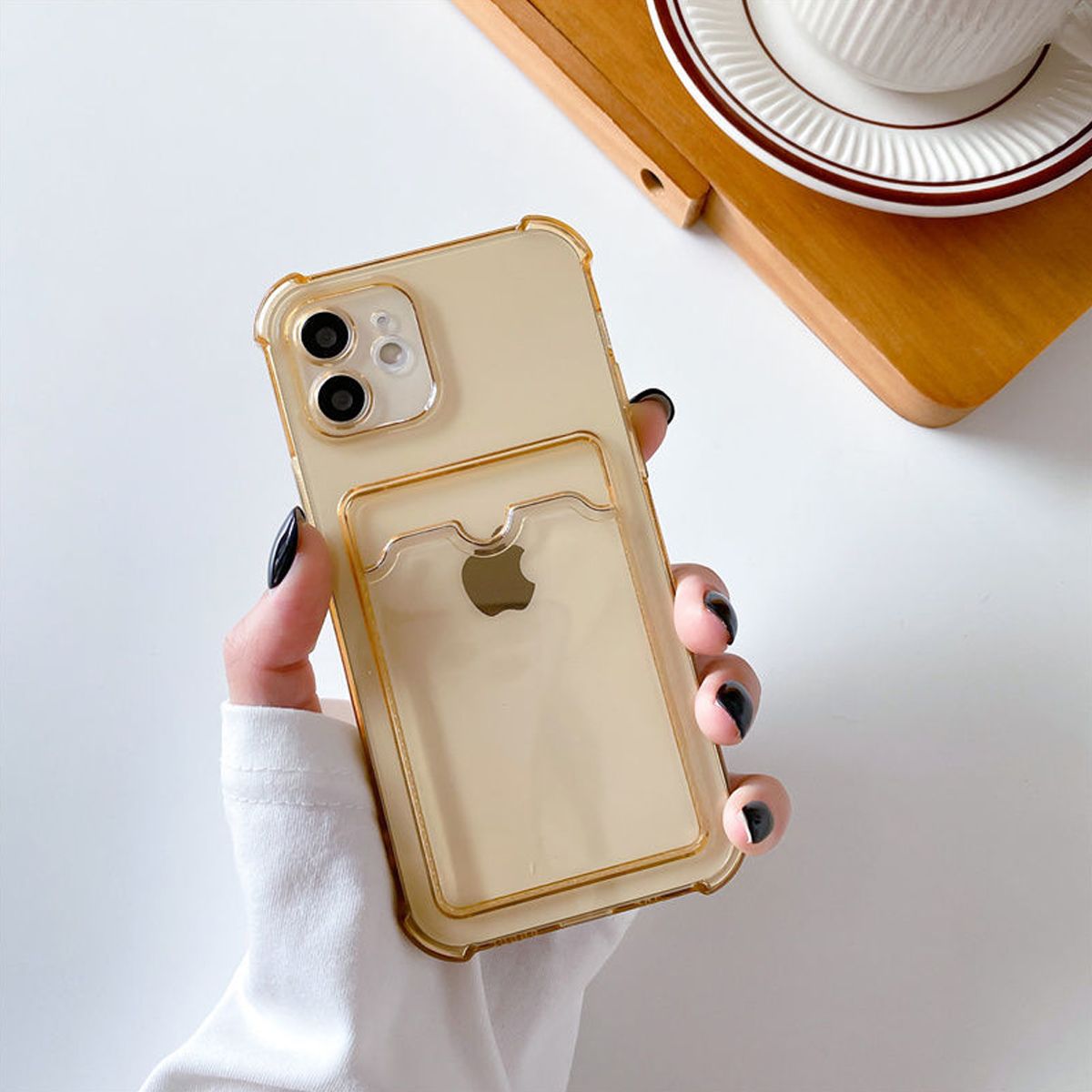 iPhone 12 Stöttåligt Skal med Korthållare - Gul image 1
